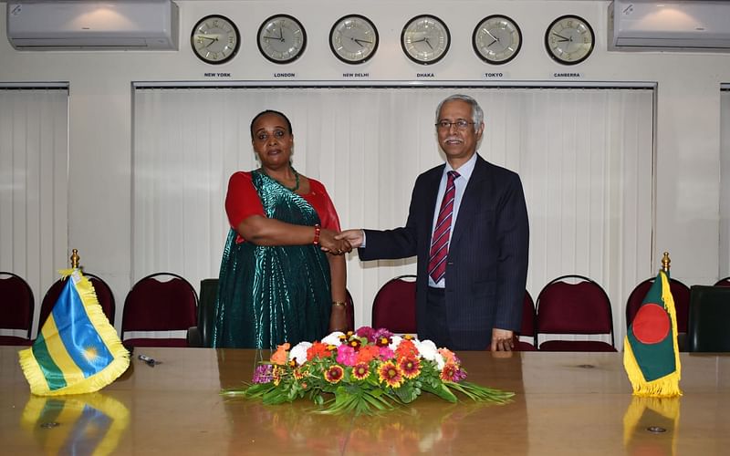 Bangladesh high commissioner to New Delhi Mustafizur Rahman and Rwanda high commissioner to Bangladesh with residence in New Delhi Jacqueline Mukangira inked the deal in the Indian capital Thursday