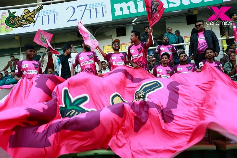 Sylhet Strikers fans at the stands before their BPL9 match against Dhaka Dominators at the Sher-e-Bangla National Cricket Stadium in Dhaka on 10 January, 2023