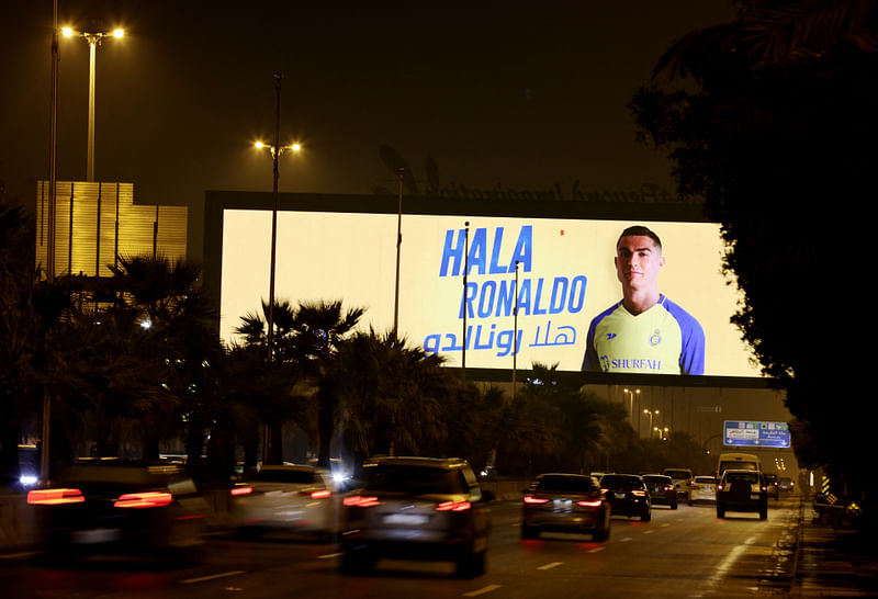 A billboard is seen on the streets of Riyadh announcing the arrival of Cristiano Ronaldo to Al Nassr in Riyadh, Saudi Arabia on 3 January, 2023