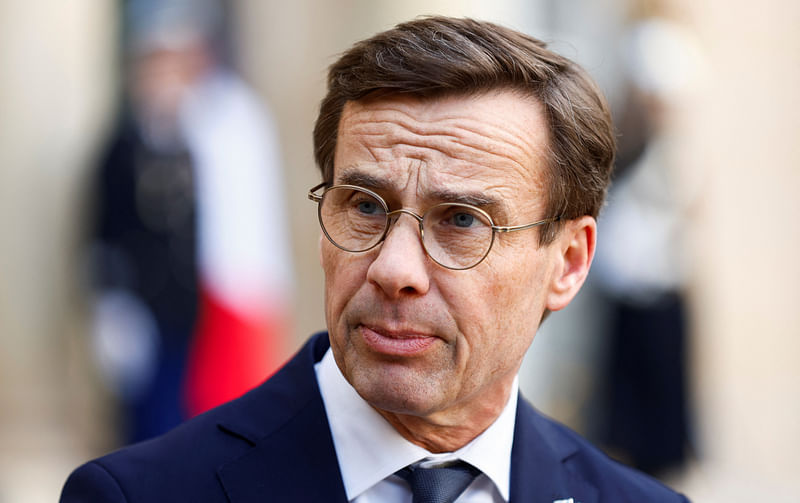 Swedish prime minister Ulf Kristersson looks on during a joint statement with French president Emmanuel Macron before a meeting at the Elysee Palace in Paris, France, 3 January 2023.