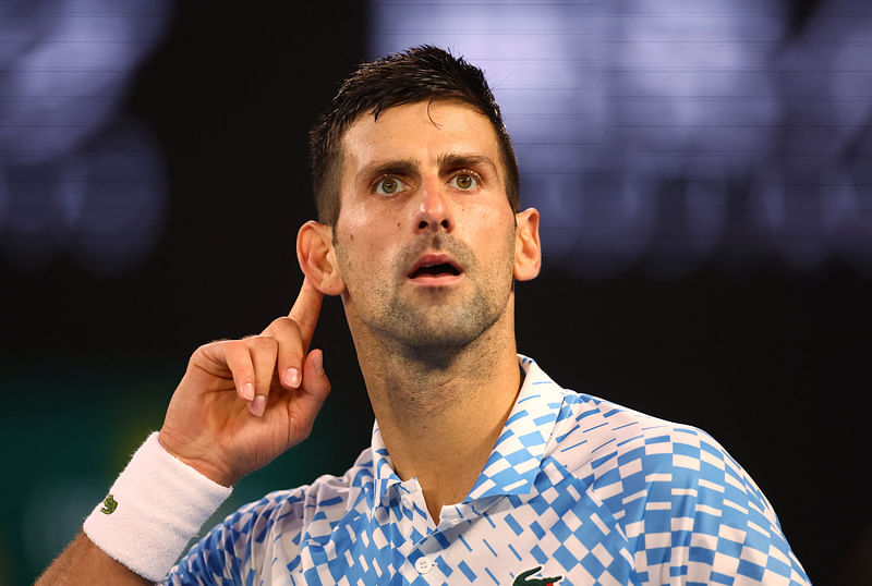 Serbia’s Novak Djokovic reacts during his semi final match against Tommy Paul of the US at the Australian Open on 27 January, 2023.