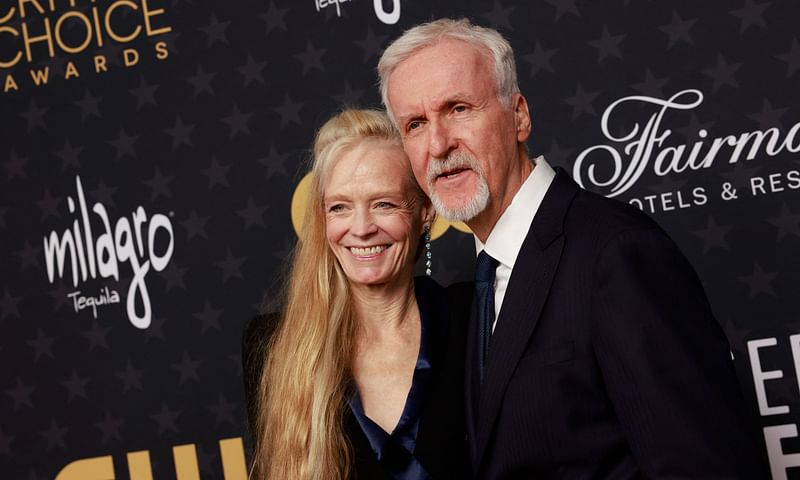 US actress Suzy Amis (L) and Canadian director James Cameron (R) arrive for the 28th Annual Critics Choice Awards at the Fairmont Century Plaza Hotel in Los Angeles, California on 15 January, 2023.