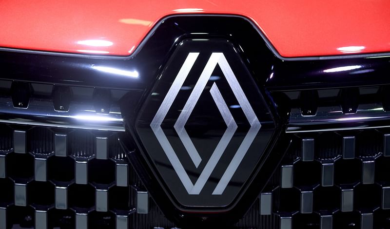 This file photo taken on 17 October, 2022 shows the renault logo on a car during the first day of the Paris auto show.