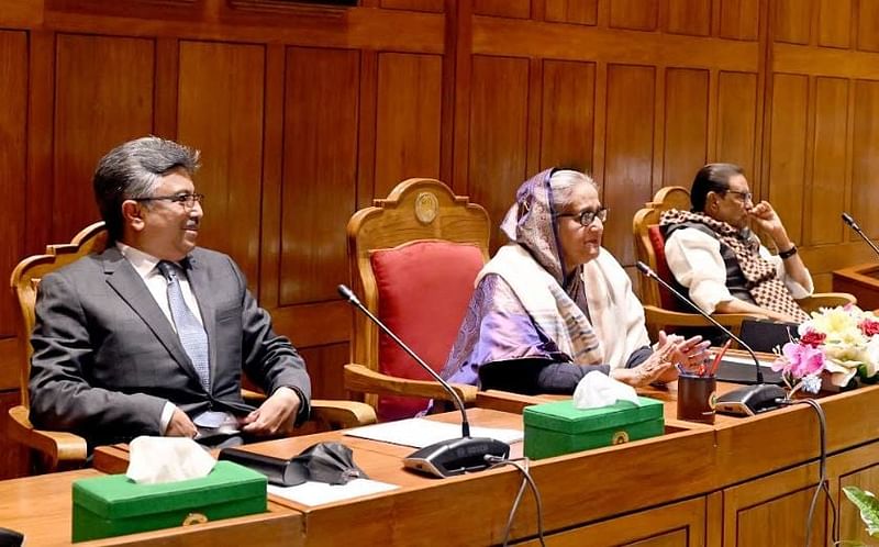 Prime Minister and ruling Awami League president Sheikh Hasina chairs the AL parliamentary party’s meeting at the Jatiya Sangsad Bhaban on 12 January 2023