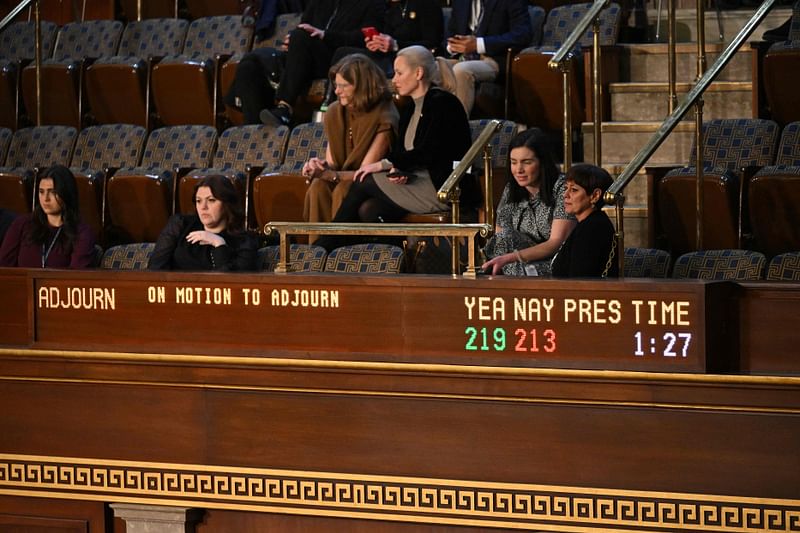 Onlookers watch as a board displays the vote count as members of the House of Representatives vote on a motion to adjourn, at the US Capitol in Washington, DC, on 5 January, 2023