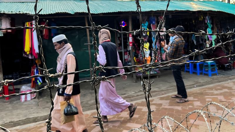 Barbed wire is seen on the side of a refugee camp in Cox’s Bazar, Bangladesh, on 30 December, 2022