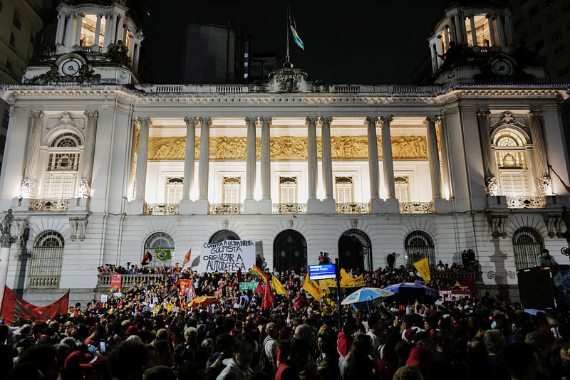 Demonstrators and members of social movements gather in defence of democracy after thousands of supporters of far-right former President Jair Bolsonaro stormed Brazil's Congress, the Supreme Court and the presidential palace, in Rio de Janeiro, Brazil January 9, 2023.