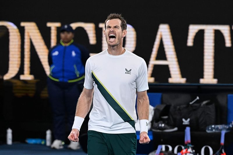 Britain's Andy Murray celebrates after victory against Australia's Thanasi Kokkinakis during their men's singles match on day four of the Australian Open in Melbourne on 20 January, 2023