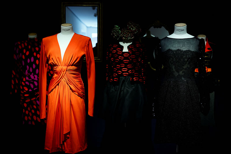 Haute Couture dresses creations are displayed in the showroom of Christie's auction house during a fashion collection sale in Paris, France, 20 January, 2023.