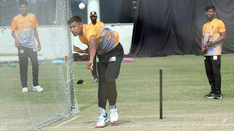 Comilla Victorians pacer Mustafizur Rahman during a training session at the Sylhet International Cricket Stadium on 28 January, 2023