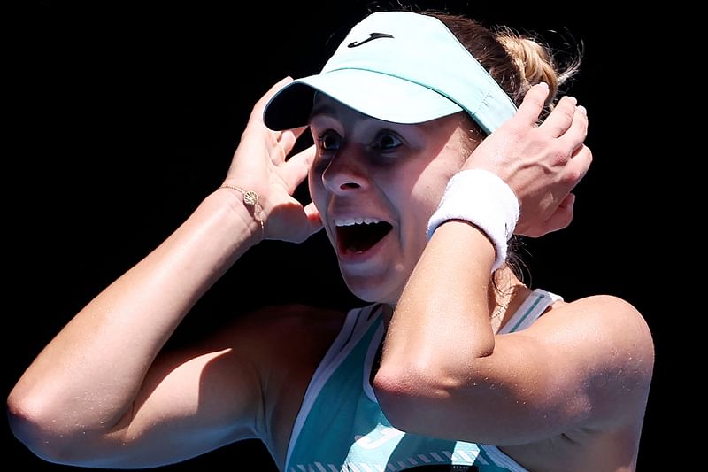 Poland's Magda Linette celebrates victory against Czech Republic's Karolina Pliskova during their women's singles quarter-final match on day ten of the Australian Open tennis tournament in Melbourne on 25 January, 2023