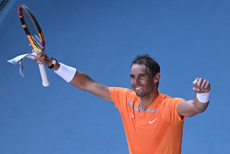 Spain's Rafael Nadal celebrates after winning against Britain's Jack Draper during their men's singles match on day one of the Australian Open tennis tournament in Melbourne on 16 January, 2023