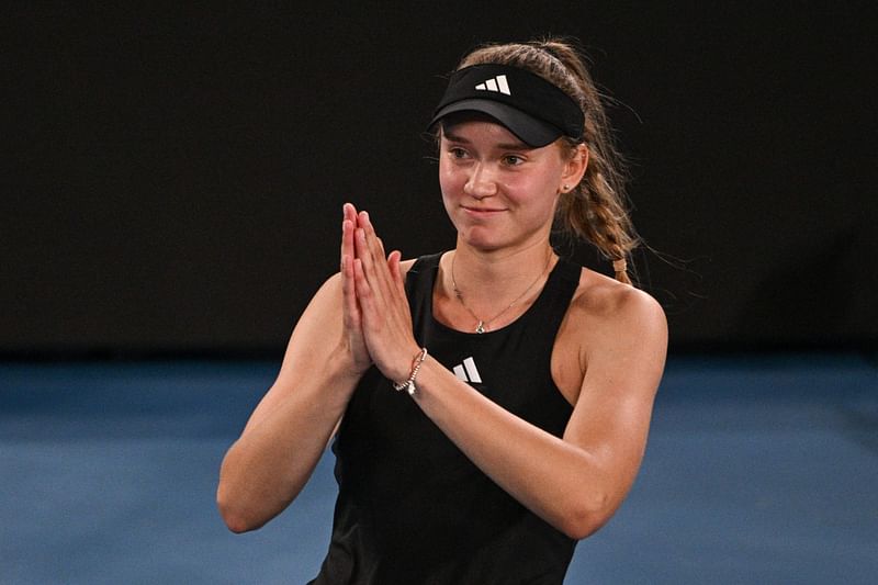 Kazakhstan's Elena Rybakina celebrates after victory against Latvia's Jelena Ostapenko during their women's singles quarter-final match on day nine of the Australian Open tennis tournament in Melbourne on 24 January, 2023