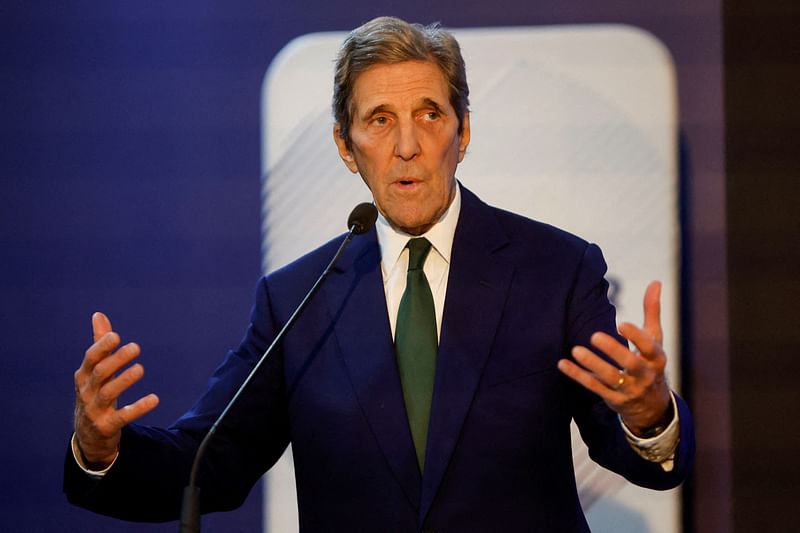 John Kerry, U.S. Special Envoy for Climate speaks as he attends the opening of the American Pavilion in the COP27 climate summit in Egypt's Red Sea resort of Sharm el-Sheikh, Egypt 8 November, 2022.