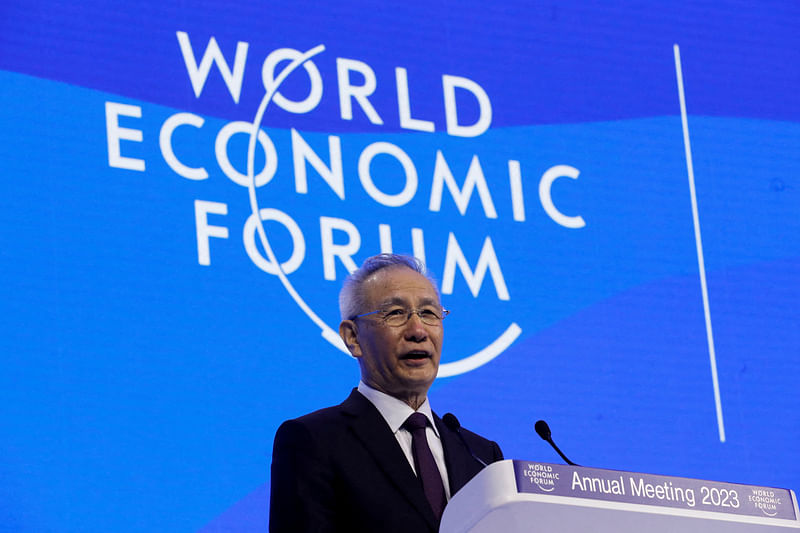 China’s vice-premier Liu He addresses the World Economic Forum (WEF), in Davos, Switzerland, on 17 January, 2023