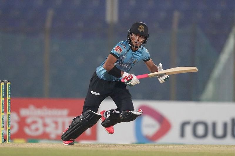 Chattogram Challengers batsman Afif Hossain plays a shot during their match against Comila Victorians in BPL9 at the Zahur Ahmed Chowdhury Stadium in Chattogram on 16 January, 2023