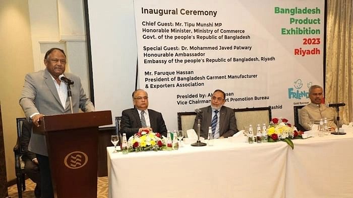 Commerce Minister Tipu Munshi addresses the inaugural session of the three-day ‘Bangladeshi Products Exhibition-2023’ as the chief guest held at Saudi Arabia’s capital Riyadh on 22 February 2023