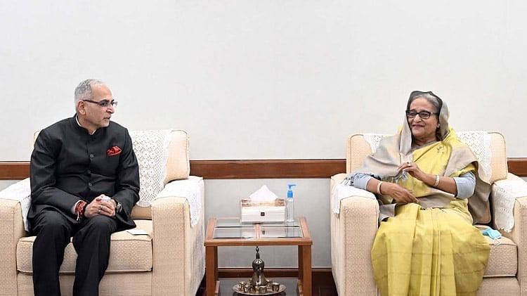 Indian External Affairs Secretary Vinay Kwatra calls on Bangladesh prime minister Sheikh Hasina at the her official Ganabhaban residence on Wednesday.