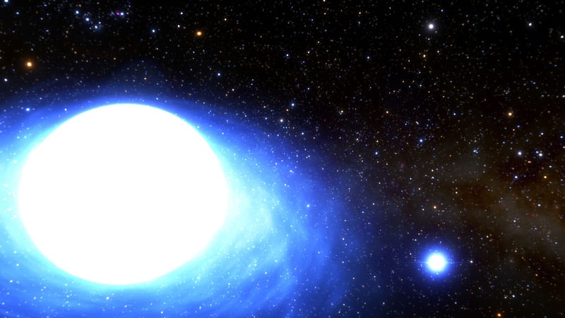 An undated illustration shows the binary star system CPD-29 2176, located about 11,000 light years from Earth