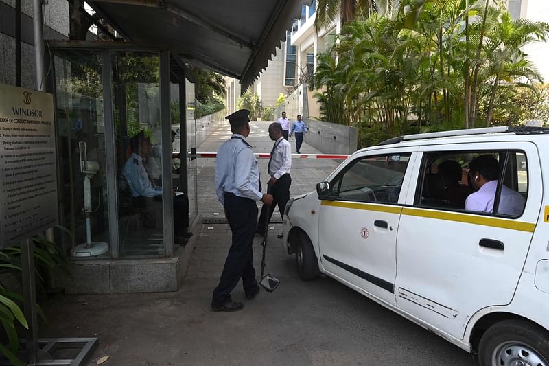 Private security stop a vehicle at the entrance of an office complex where Indian tax authorities raided BBC's office, in Mumbai on 14 February 2023. Indian tax authorities on 14 February raided the BBC's New Delhi and Mumbai offices, weeks after the broadcaster aired a documentary on Prime Minister Narendra Modi's actions during deadly sectarian riots in 2002.