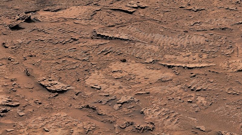 This handout image taken by NASA's Curiosity Mars rover and released on February 8, 2023, shows a close-up of the rippled textures that was created billions of years ago as waves flowed upon a shallow lake