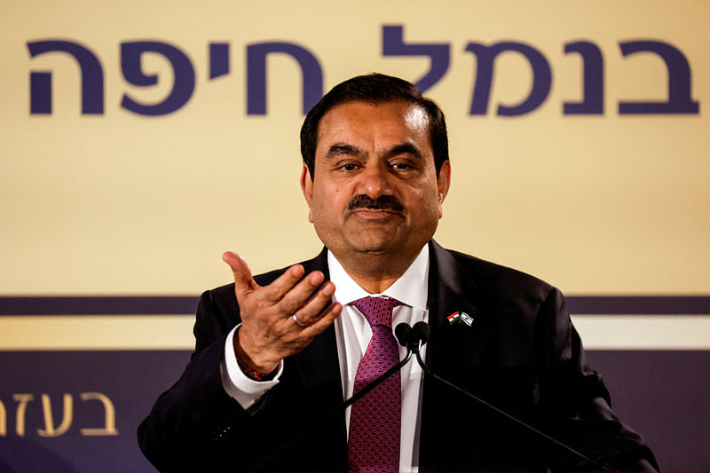 Indian billionaire Gautam Adani speaks during an inauguration ceremony after the Adani Group completed the purchase of Haifa Port earlier in Haifa port, Israel on 31 January, 2023