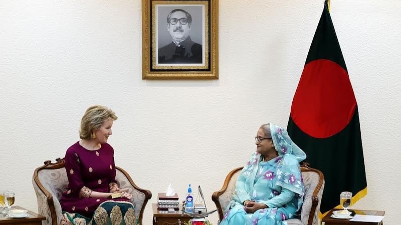 Visiting Queen of Belgium and UN SDG Advocate Mathilde Marie Christine paid a courtesy call on prime minister Sheikh Hasina at the latter's office here on 8 February, 2023.