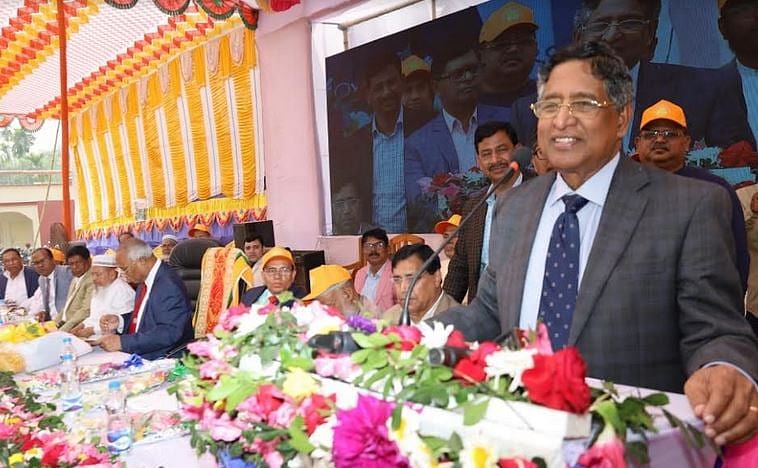 Agriculture Minister Abdur Razzaque speaks at a reunion programme at Paiska High School in Dhanbari upazila of Tangail district