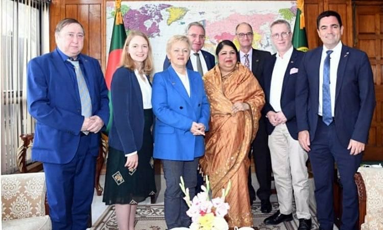 Visiting six-member German parliamentary delegation calls on Jatiya Sangsad Speaker Shirin Sharmin Chaudhury at her office at the Jatiya Sangsad Bhaban on 23 February 2023