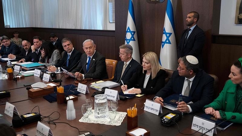 Israel’s Prime Minister Benjamin Netanyahu chairs the weekly cabinet meeting in Jerusalem, on 12 March, 2023