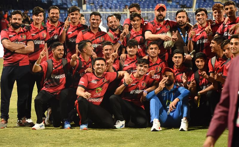 Afghanistan players celebrate after their historic T20I series win against Pakistan