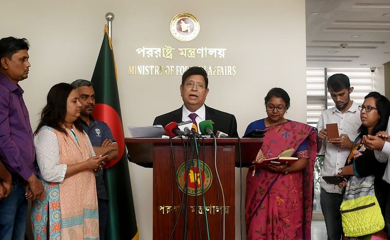 Foreign minister AK Abdul Momen speaks to reporters at the foreign ministry on 29 March, 2023.