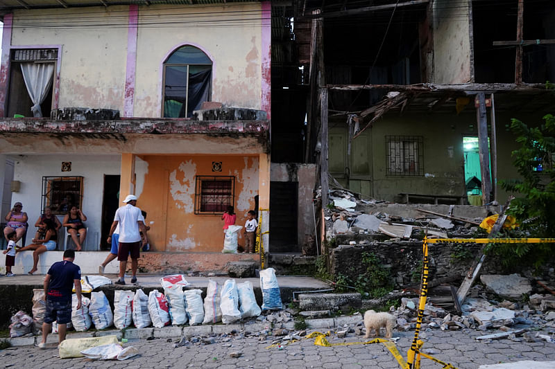 A damaged house is pictured following an earthquake in Isla Puna, Ecuador 18 March, 2023