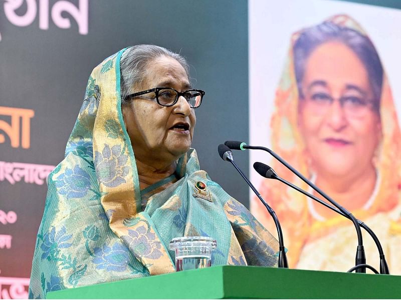 Prime minister Sheikh Hasina speaks at an award handover ceremony in Dhaka on 23 March, 2023.