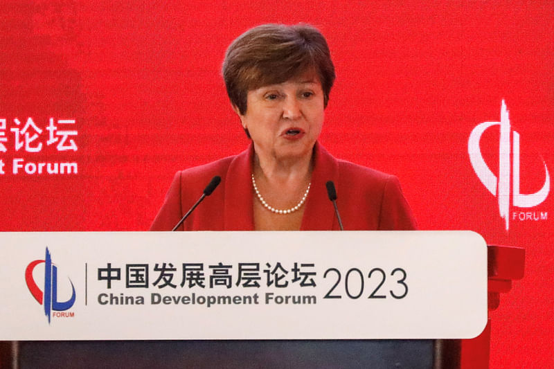 International Monetary Fund (IMF) Managing Director Kristalina Georgieva speaks at the China Development Forum 2023, in Beijing, China, 26 March 2023.