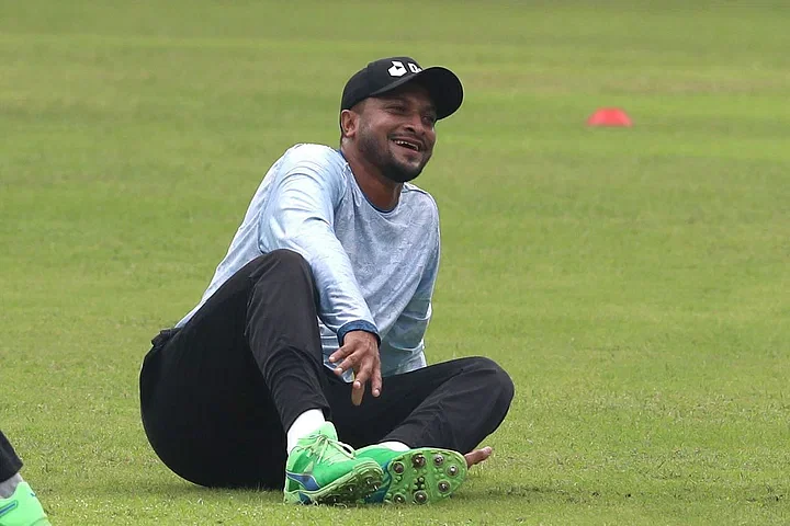 Shakib Al Hasan during a national team training session in Sylhet on 18 March 2023