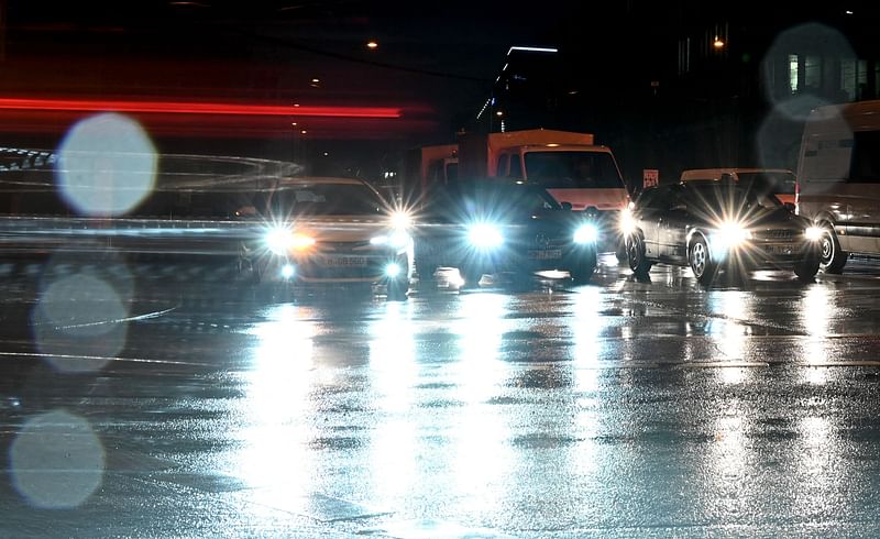 Cars waits at a road crossing in Munich, southern Germany, during a strike employees in the public transport sector on 27 March 2023.