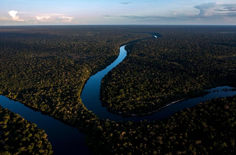 In this file aerial view taken on 7 June, 2022 the Manicore river is pictured, deep inside the Amazonia rainforest, Amazonas state, Brazil.