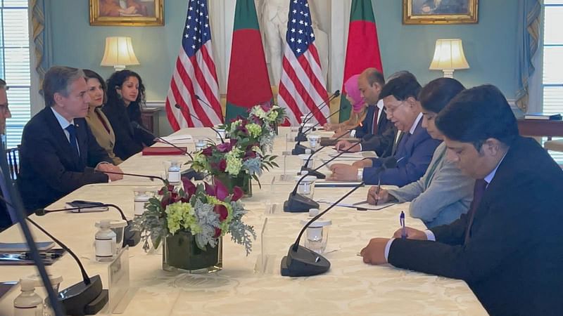 US secretary of state Antony Blinken meets Bangladeshi foreign minister AK Abdul Momen in a bilateral meeting in Washington