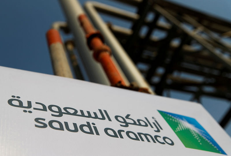 Saudi Aramco logo is pictured at the oil facility in Abqaiq, Saudi Arabia October 12, 2019