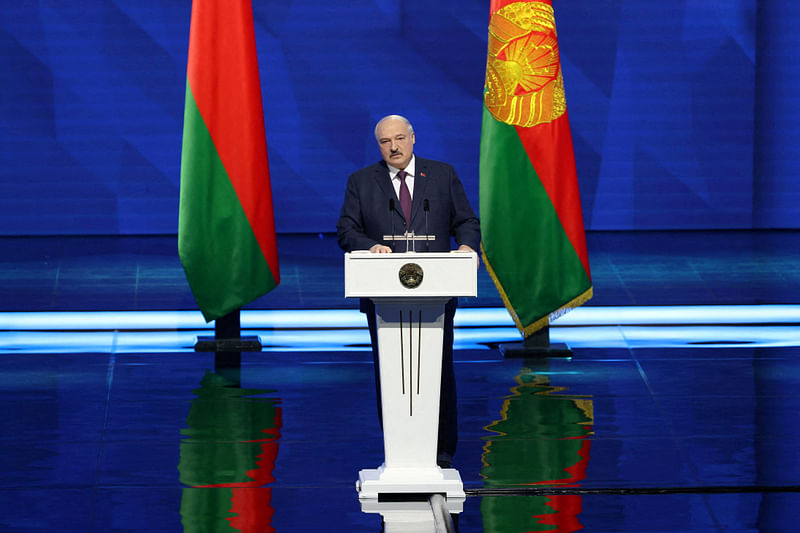 Belarusian President Alexander Lukashenko delivers an annual address to parliament, government and the nation in Minsk, Belarus, March 31, 2023