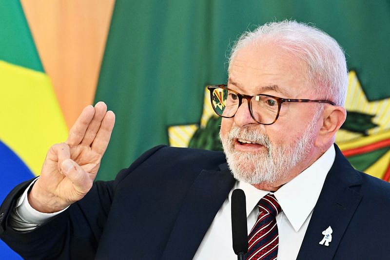 Brazilian President Luiz Inacio Lula da Silva speaks during a ministerial meeting to celebrate the first 100 days of his government at the Planalto Palace in Brasilia on 10 April, 2023