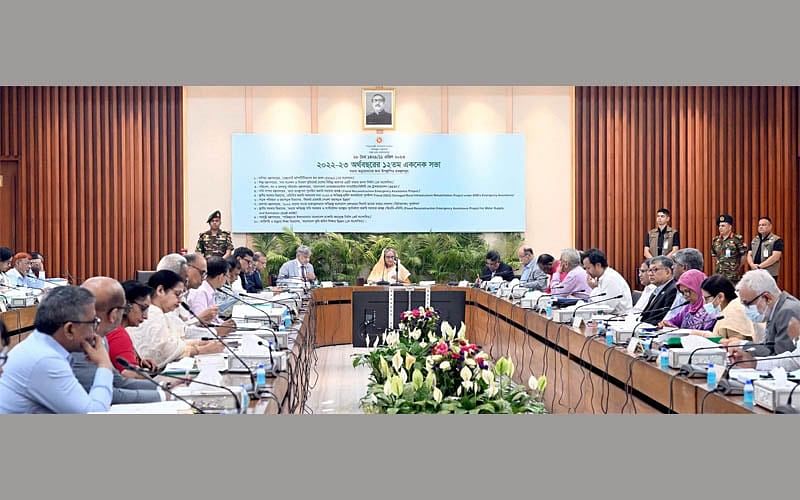 Prime Minister Sheikh Hasina addresses the ECNEC meeting held at NEC conference room in Sher-e-Bangla Nagar area, Dhaka, on 11 April 2023