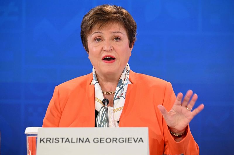 International Monetary Fund (IMF) Managing Director, Kristalina Georgieva, speaks at a press briefing on the global policy agenda at the Meridian House in Washington, DC, during the International Monetary Fund (IMF) and World Bank Spring Meetings, on 13 April, 2023