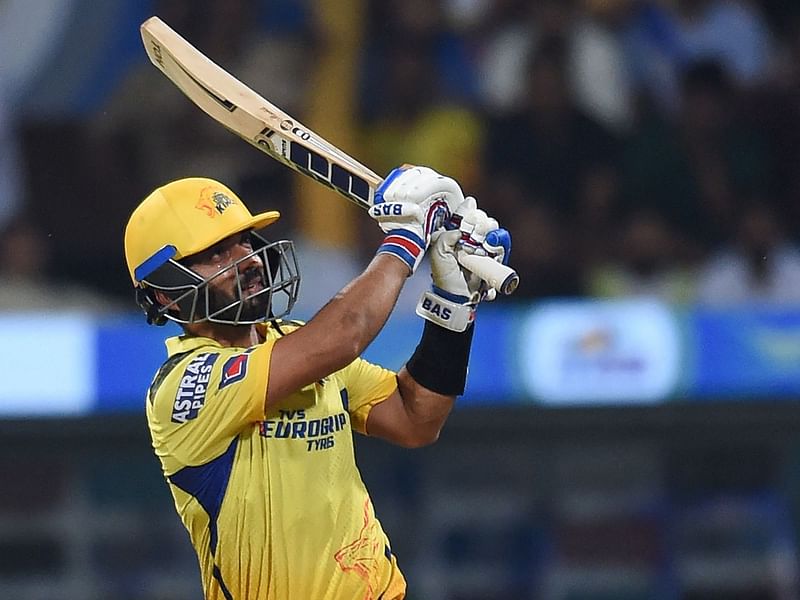 Chennai Super Kings' Ajinkya Rahane plays a shot during the Indian Premier League match between Mumbai Indians and Chennai Super Kings at the Wankhede Stadium in Mumbai on 8 April 2023