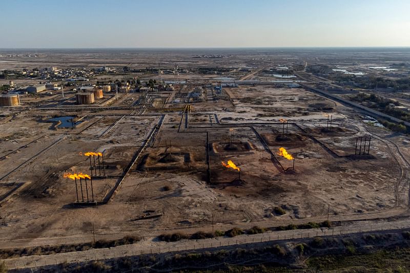 A picture taken on 4 April, 2023 shows the Nahr Bin Omar oil field and facility near Iraq’s southern port city of Basra