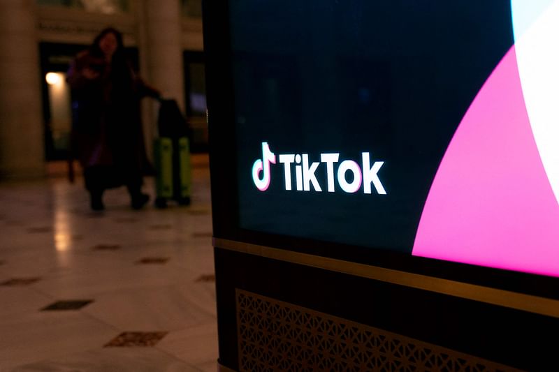 An advertisement for TikTok is displayed at Union Station in Washington, DC, on April 3, 2023