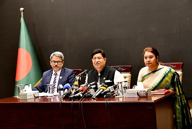 Bangladesh foreign minister AK Abdul Momen speaks during a press conference at his office in the capital on 24 April 2023