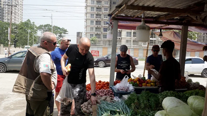 Russian officials of the Rooppur Nuclear Power Plant Project shopping during the Eid holiday. Green City, Notun Hat, Ishwardi, Pabna on 23 April 2023