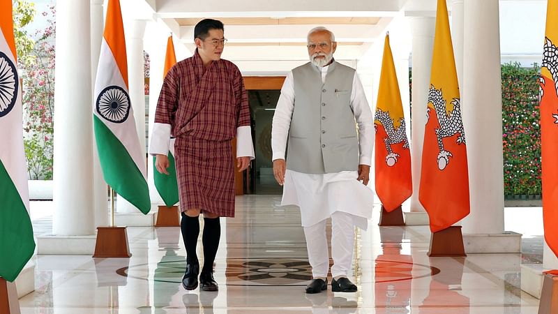 Prime Minister Narendra Modi meets the King of Bhutan, Jigme Khesar Namgyel Wangchuck, in New Delhi on 4 April 2023